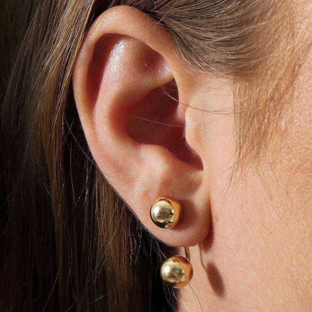 Brinco Dourado de Bola Duplo · Banhado a Ouro 18k