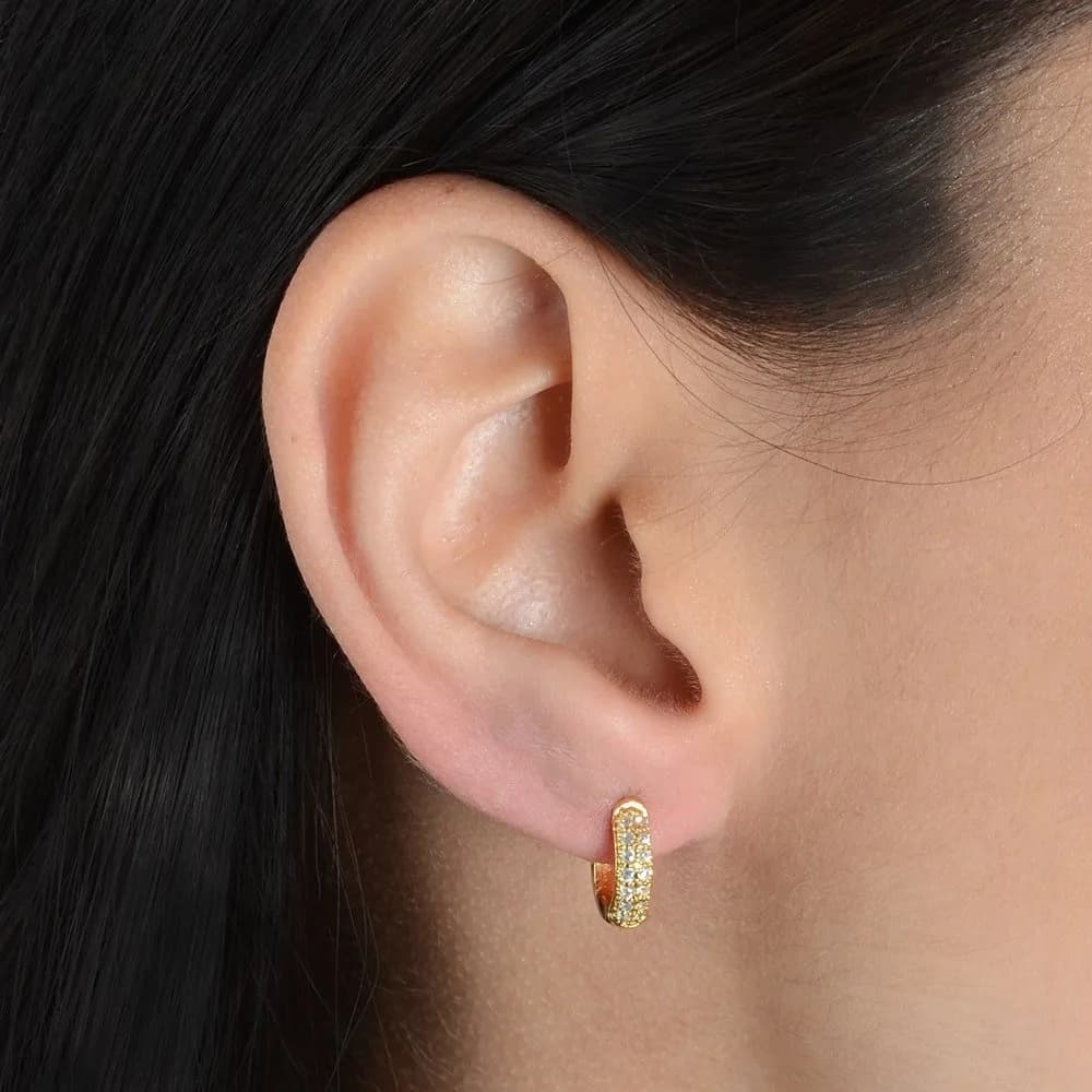Brinco Dourado de Argolinha com 14 Pedras de Zircônia · Banhado a Ouro 18k