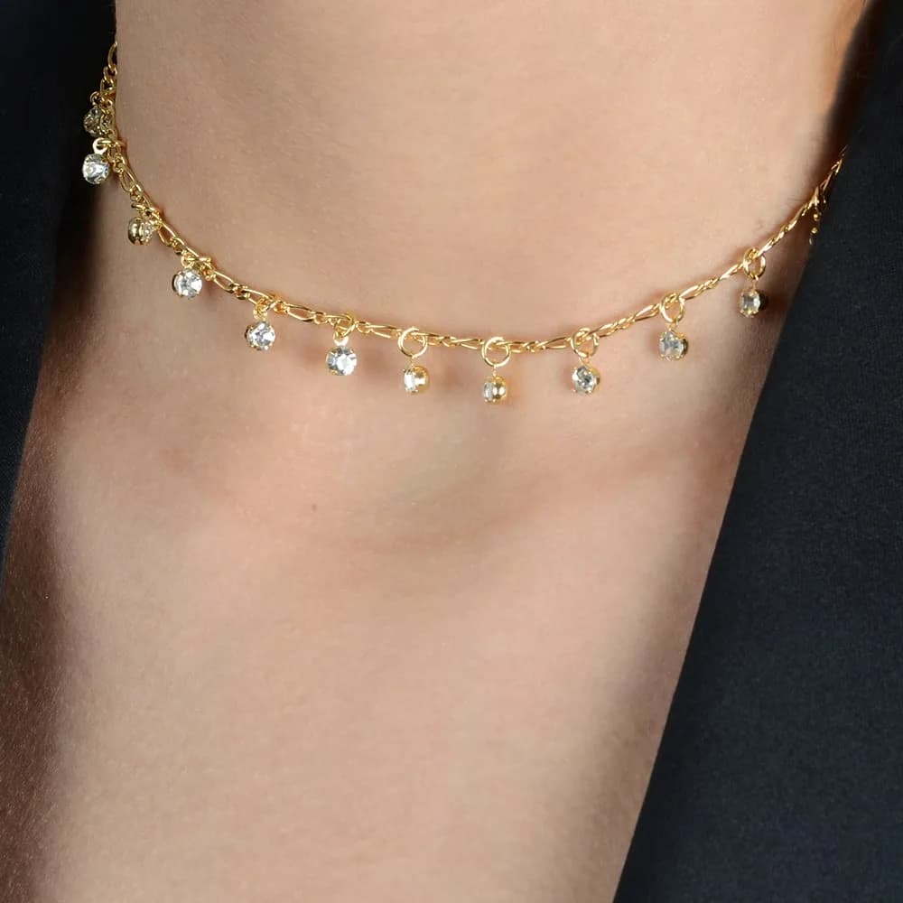 Chocker Dourada Pontos de Luz com Extensor · Banhado a Ouro 18k