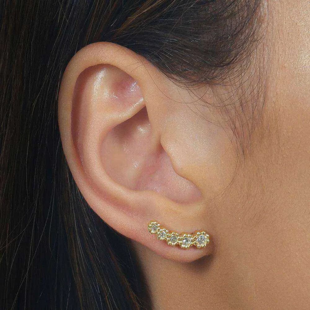 Brinco Dourado Ear Cuff 5 Pedras Zircônia · Banhado a Ouro 18k