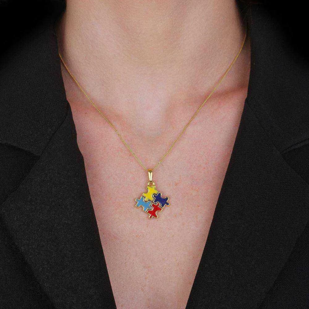 Colar Dourado Autismo Formato Quebra-Cabeça · Banhado a Ouro 18k